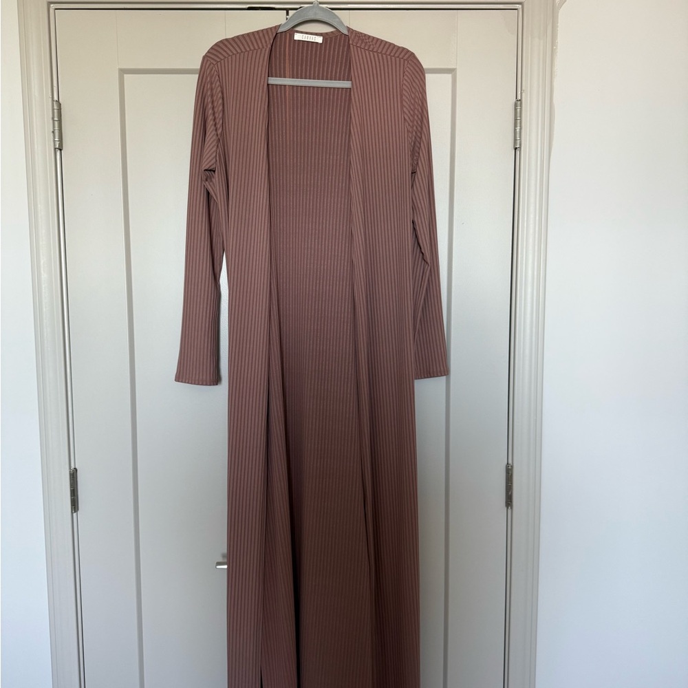 Long Ribbed Cardigan in Brown